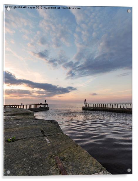  East and West piers Whitby Acrylic by keith sayer