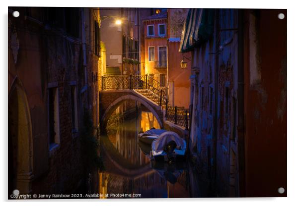 Night Magic of Venice - Ponte Storto 3 Acrylic by Jenny Rainbow