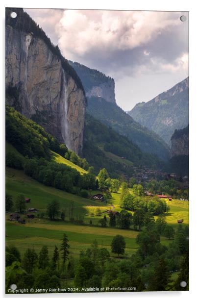 Lauterbrunnen Valley - Staubach Waterfall - Switzerland Acrylic by Jenny Rainbow
