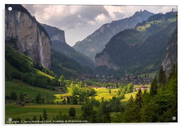 Lauterbrunnen Valley - Staubach Waterfall - Switzerland Acrylic by Jenny Rainbow