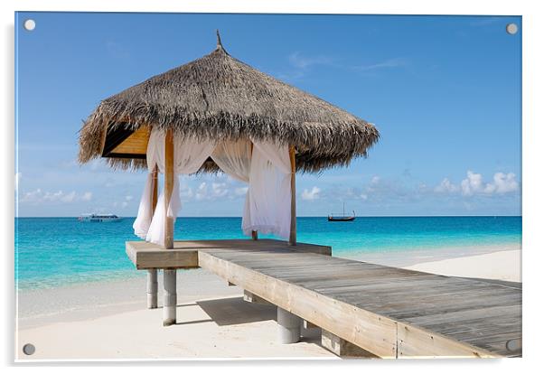 Romantic Hut with Light Ocean Breeze. Maldives Acrylic by Jenny Rainbow