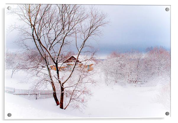 Winter Wonderland. Village under the Snow. Russia Acrylic by Jenny Rainbow
