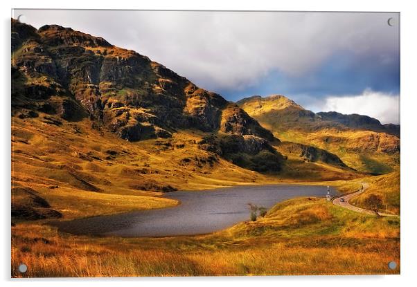 Loch Restil. Rest and Be Thankful, Scotland Acrylic by Jenny Rainbow