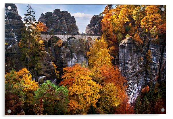  Bastei Bridge in Autumn Time. Saxon Switzerland Acrylic by Jenny Rainbow