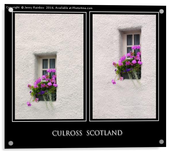 Two Windows with Geranium. Culross. Scotland Acrylic by Jenny Rainbow