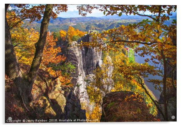 Autumnal Frame. Saxon Switzerland Acrylic by Jenny Rainbow
