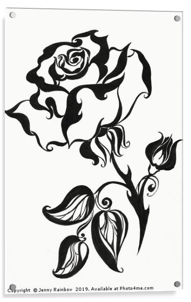 Ink Drawing Chinese Rose Acrylic by Jenny Rainbow