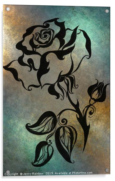 Ink Drawing Chinese Rose Blue Acrylic by Jenny Rainbow
