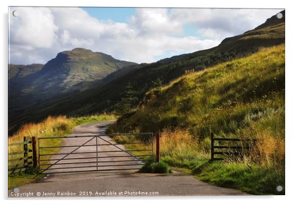 Gates. Rest and Be Thankful. Scotland Acrylic by Jenny Rainbow