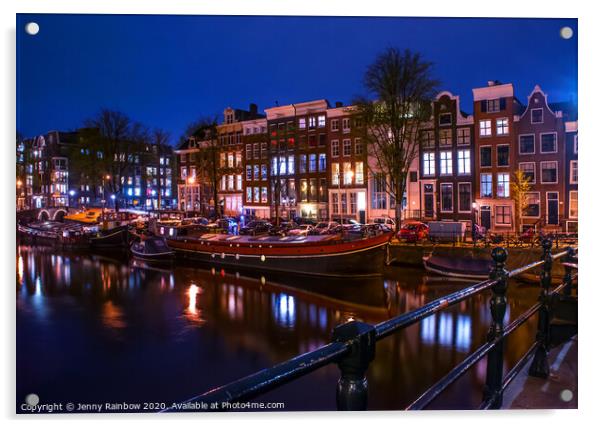 Night Lights on the Amsterdam Canals 2 Acrylic by Jenny Rainbow