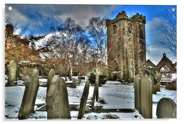 Heptonstall Church. Acrylic by colin potts