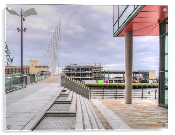 Media City bridge Salford Acrylic by Mike Dickinson