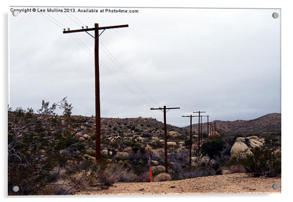 Telephone poles crossing the desert Acrylic by Lee Mullins
