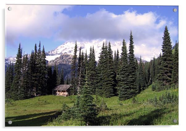 Mount Rainier Cabin Acrylic by Jay Huckins