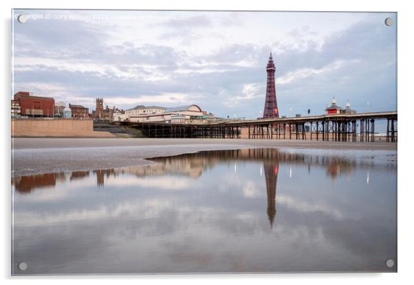 Blackpool Tower and North Pier Reflecting Acrylic by Gary Kenyon