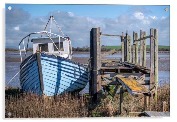 Blue boat by the jetty up at Skippool Creek Acrylic by Gary Kenyon