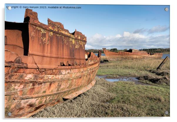 Two rusty abandoned fishing boats  Acrylic by Gary Kenyon