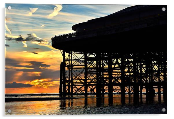 Sunset at Central Pier Blackpool Acrylic by Gary Kenyon