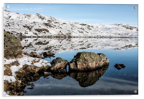  Snowy Reflection up at Stickle Tarn Lake District Acrylic by Gary Kenyon
