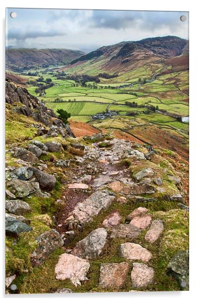  On Route Up Bowfell Acrylic by Gary Kenyon