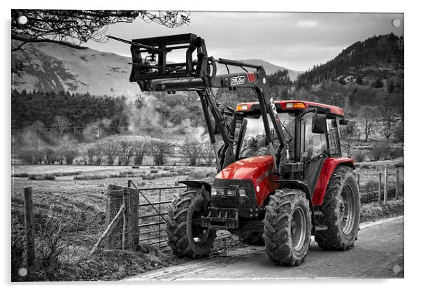  Red Tractor Selective Colouring Acrylic by Gary Kenyon