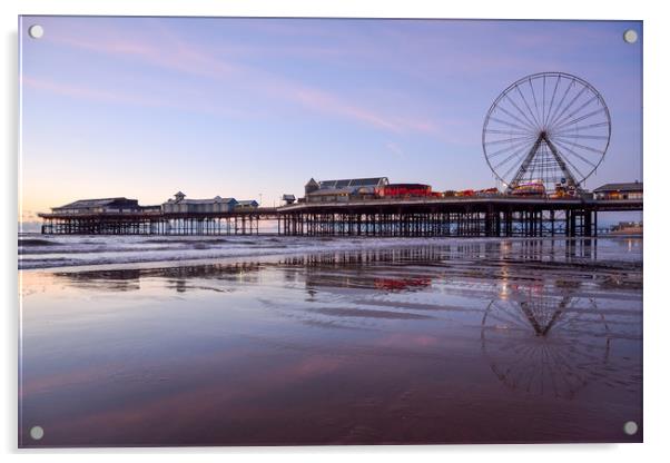 Sunset Sky Central Pier Blackpool Acrylic by Gary Kenyon