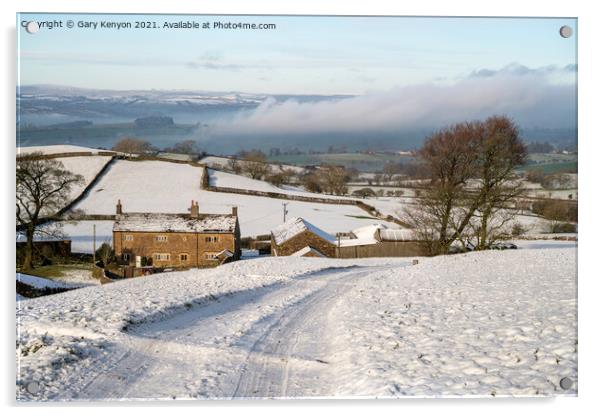 Snowy view of a Lancashire Farmhouse Acrylic by Gary Kenyon