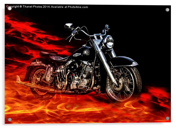  Harley Davidson in fire Acrylic by Thanet Photos