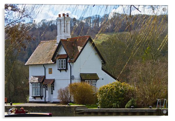 The Lock house Goring on Thames Acrylic by Gordon Bishop