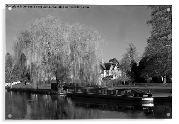 Goring on Thames Black and White Acrylic by Gordon Bishop