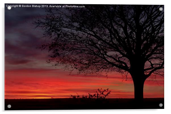 Sunset over the ridgeway, Oxfordshire. Acrylic by Gordon Bishop