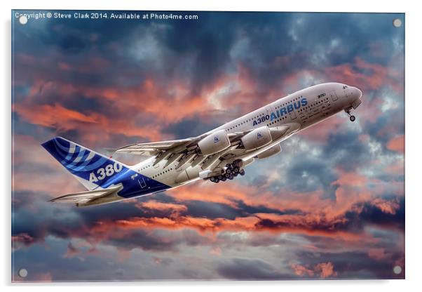  Airbus A380 - Sunset Acrylic by Steve H Clark