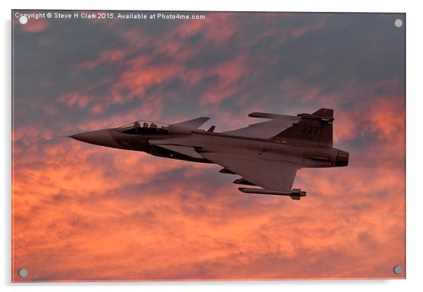 Swedish Air Force SAAB Gripen at Sunset  Acrylic by Steve H Clark