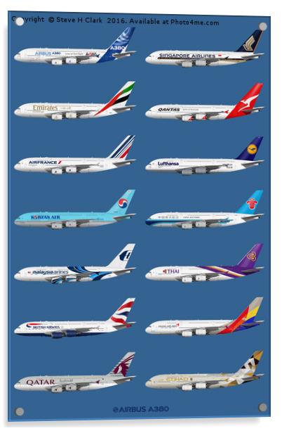 Airbus A380 Operators Illustration Acrylic by Steve H Clark