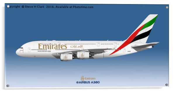 Illustration of Emirates Airbus A380 Acrylic by Steve H Clark