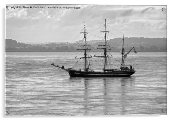 Tall Ship - Kaskelot - Black and White Acrylic by Steve H Clark