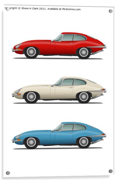 Jaguar E-Type Fixed Head Coupe Red White and Blue Acrylic by Steve H Clark