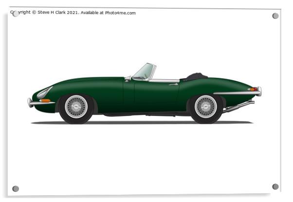 Jaguar E Type Roadster British Racing Green Acrylic by Steve H Clark