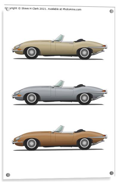 Jaguar E Type Roadster Gold Silver and Bronze Acrylic by Steve H Clark