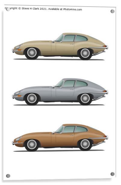 Jaguar E Type Fixed Head Coupe Gold Silver and Bro Acrylic by Steve H Clark