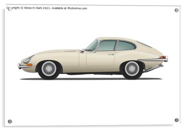 Jaguar E Type Fixed Head Coupe Old English White  Acrylic by Steve H Clark