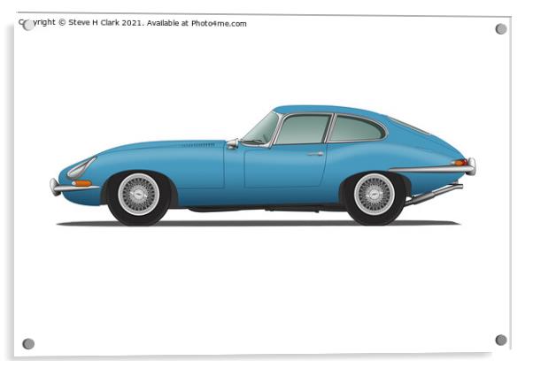 Jaguar E Type Fixed Head Coupe Cotswold Blue Acrylic by Steve H Clark