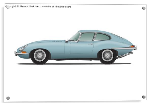 Jaguar E Type Fixed Head Coupe Silver Blue Acrylic by Steve H Clark