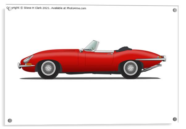 Jaguar E Type Roadster Carmen Red Acrylic by Steve H Clark