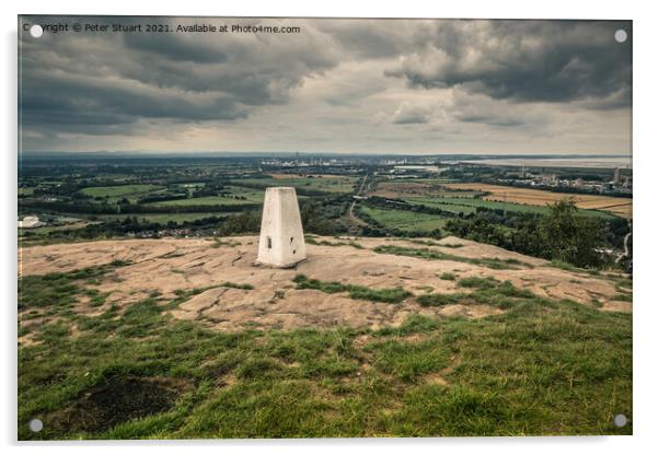 Trig point on the summit of Helsby Hill in Cheshire Acrylic by Peter Stuart