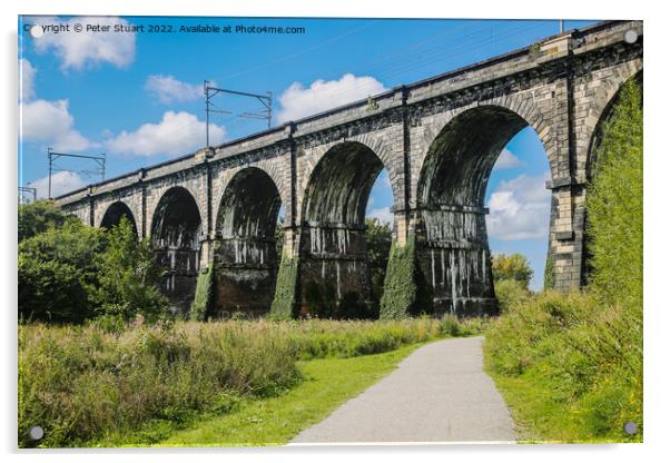 The Sankey Viaduct is a railway viaduct in North West England. Acrylic by Peter Stuart