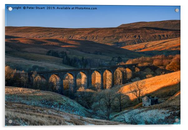 on the Settle Carlisle Railway at Dent Head viaduc Acrylic by Peter Stuart