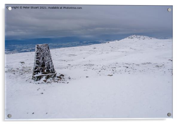 Snowy summit on Ingleborough Acrylic by Peter Stuart