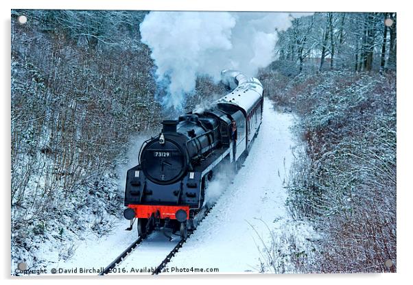 Steam locomotive 73129 In Snow Acrylic by David Birchall