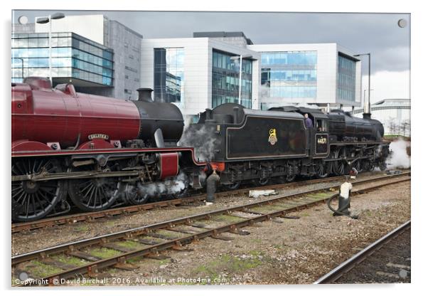 The Tin Bath steam train special at Sheffield. Acrylic by David Birchall